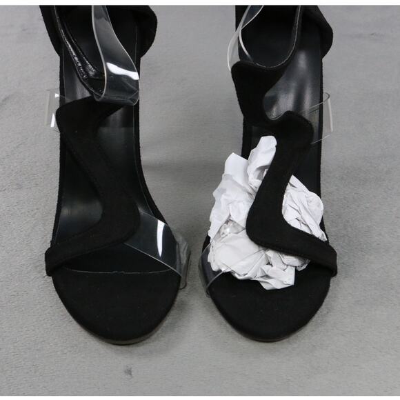 Women’s Black Suede & Clear Strap Stiletto Heels Size 36 (6 US) Elegant Open Toe - Picture 2 of 8